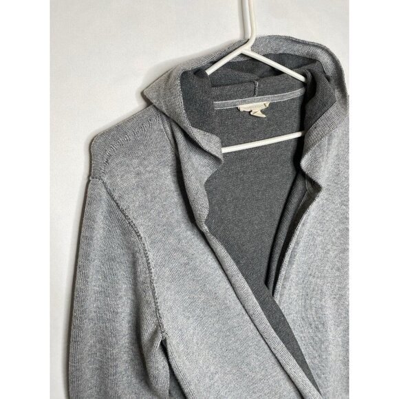 Eileen Fisher Organic Cotton Hooded Long Grey Cardigan Women’s Size Small S/P - Picture 2 of 8